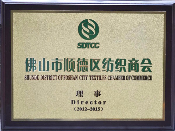 bwin必赢-2012年获顺德政府颁发“佛山纺织商会理事单位”